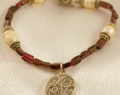 Bright Gemstone Garnet Bracelet With Freshwater Pearls and Rhinestone charm.  Gift.  Romantic.
