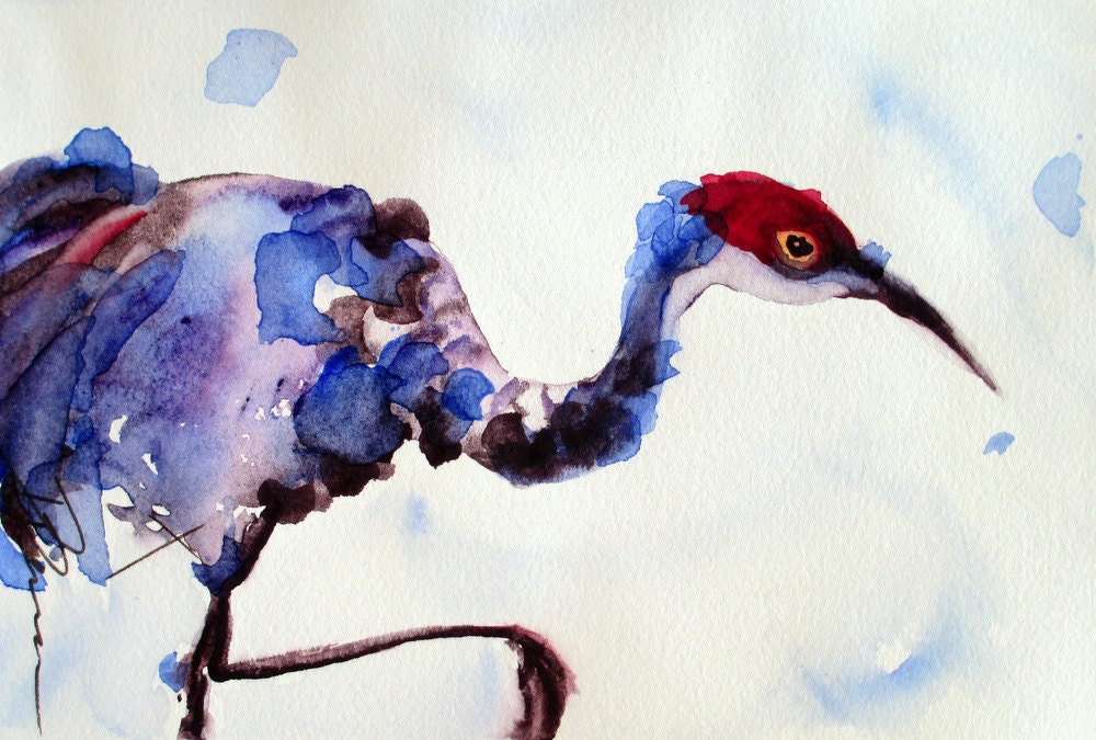 Sandhill Crane Original Watercolor Bird Art Print