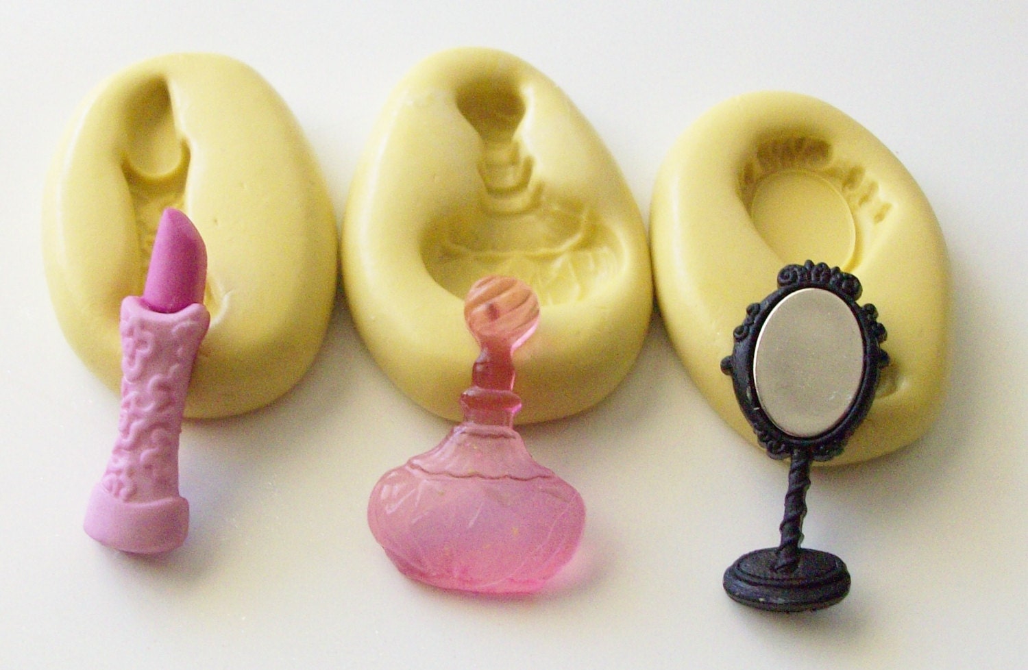 Lipstick, perfume bottle and mirror mold 255 - silicone mold, craft mold, porcelain mold, jewelry mold, food mold, pop up mold, clays mold