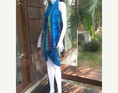ON SALE Handmade Tie Dye Sarong Beach Wrap Swimsuit  Cover Up with Beaded Tassel in Ocean Blue
