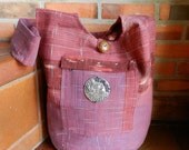 ON SALE Organic 100% Cotton Bag Purse Sling Crossbody Messenger Lined Red Earthly Burgundy Tone Handwoven WC1