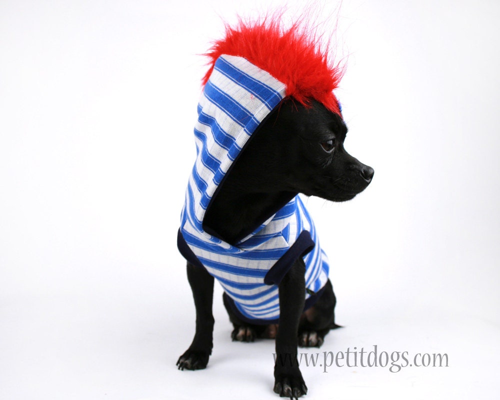 Dog Clothes S sleeveless Red & Blue Mohawk Dog hoodie