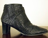 Vtg 90s Black Woven Leather Boots