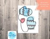 Mitten Love - Original Watercolor - Michigan - Upper Peninsula - Winter - Heart - Painting