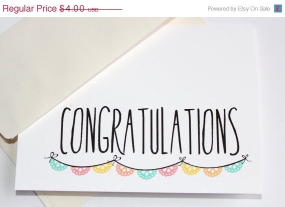 SALE Congratulations Card. ECO FRIENDLY Card.  Wedding Card. Baby Shower Card. Anniversary Card. Bunting/Pennant Card.