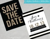 GLITTER GLAM: Modern Save the Date - Gold, Black and White