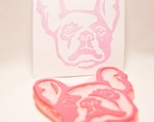 French Bulldog Stamp - Pied Frenchie Dog Hand Carved Rubber Stamp