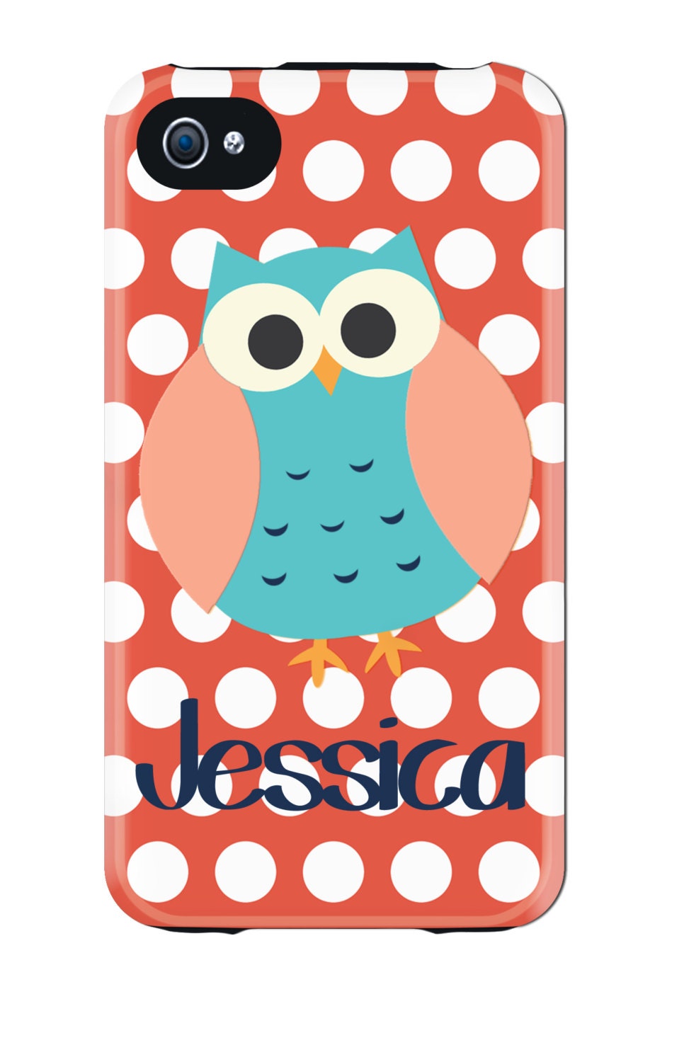 CUSTOM iPhone 5 4s 4 Samsung Galaxy s3 siii Phone Case - Coral OWL Polka dot Initial - 3 Letter Initials Monogram Personalized