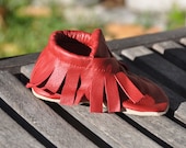Upcycled Red Leather Moccasins for babies and toddlers