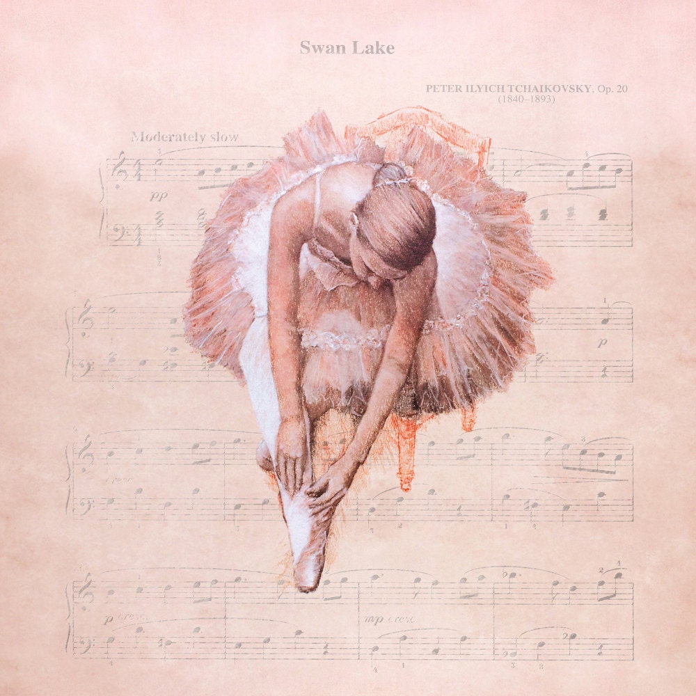 Luxurious quality ballet Swan Lake music card TYING POINTE SHOES by Pastel Artist, Robert Antell