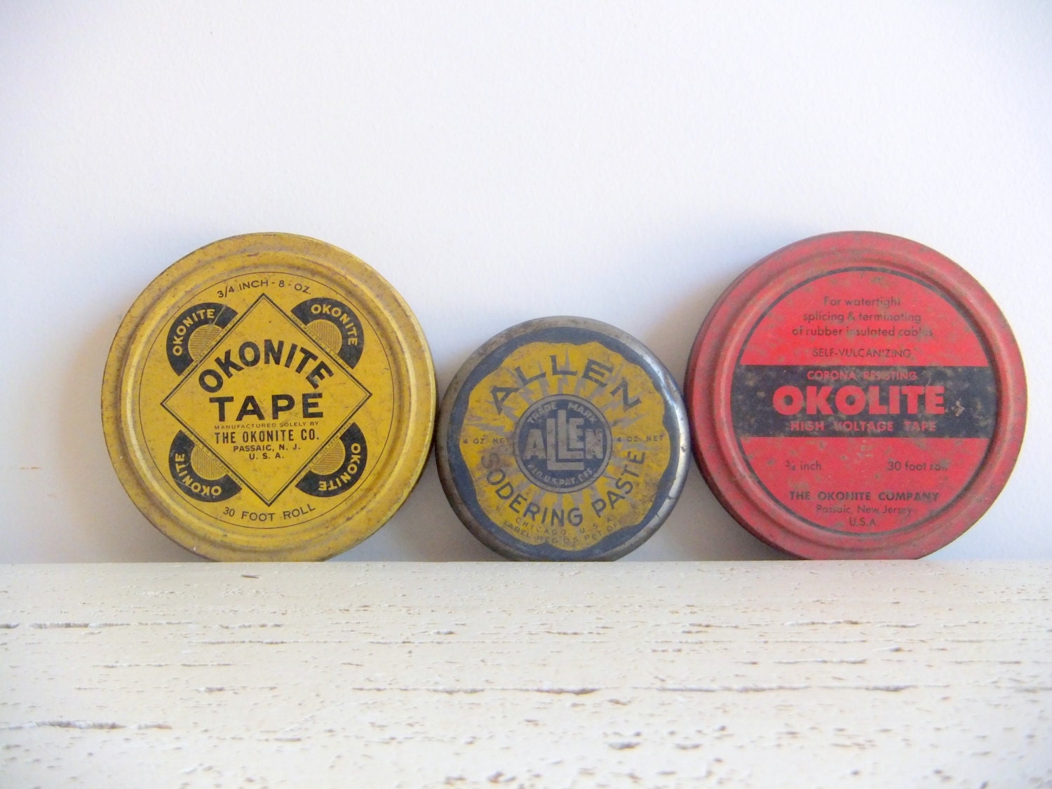 Industrial Tins-Lot of Three (3)-Okonite, Okolite and Allen Sodering Paste