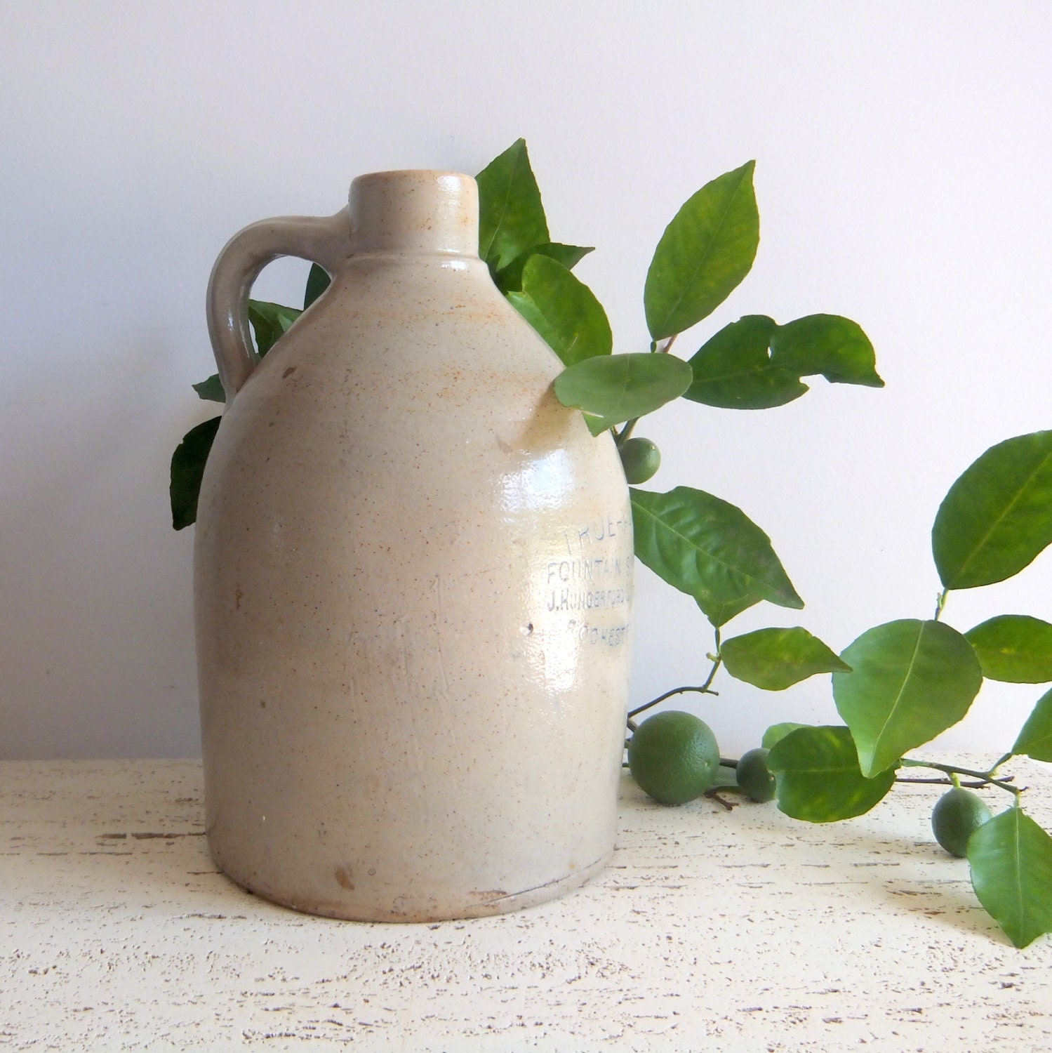 Stoneware Jug, True Fruit Fountain Syrup, Soda Fountain, Drug Store
