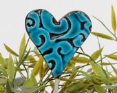 Heart garden stake - lawn ornament - garden decor - garden art - bouquet decoration - planter- flower bed decoration- deep turquoise - small