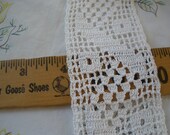 Cool Lace Trims -Crocheted White Filet 2.44 yards (88") by  2" wide Vintage lace straight edges retro 70's