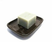 Soap Dish Ceramic Stoneware Chocolate Brown Rectangular with Holes for Natural Soap