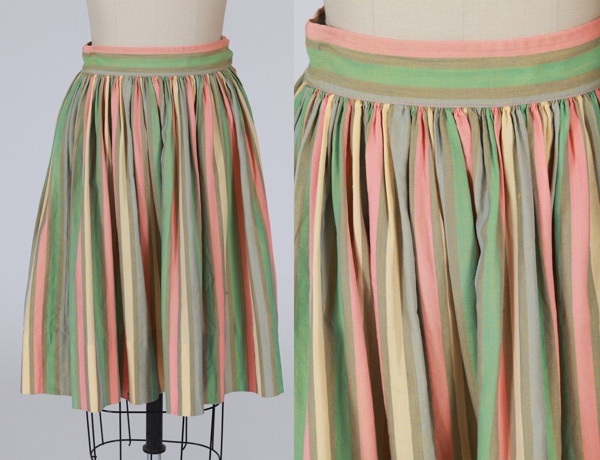1950s skirt/ 50s full skirt/ cotton stripes