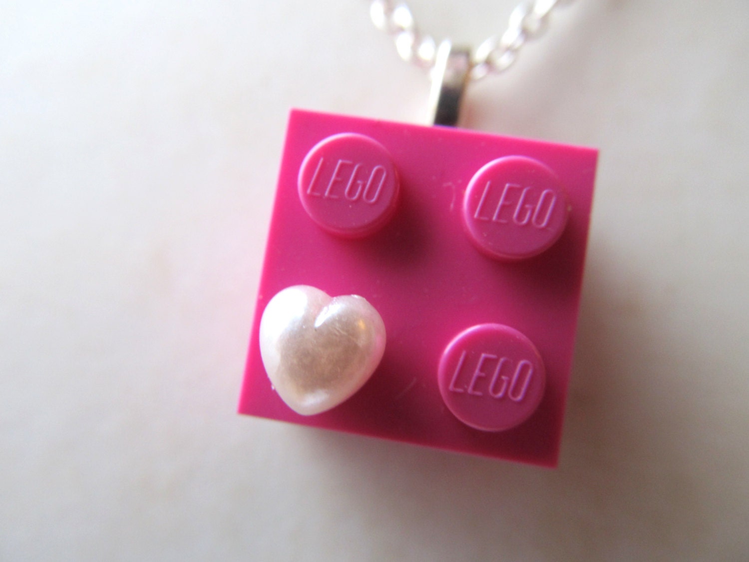 I Love Lego Lego Brick With Pearl Heart Necklace You Pick Colour