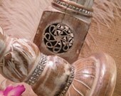 Candlestick Set - Romatic Ritz Gatsby Style - Vintage Wedding Centerpiece Decor - Wood Rustic - Bling - OOAK