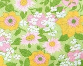 Pretty Green Pink Orange Floral Fabric 4 Yards