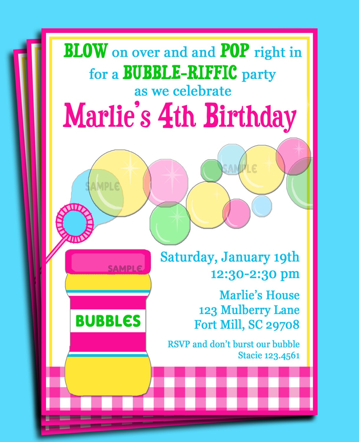 Blowing Bubbles Invitation - Printable - Bubblicious Birthday