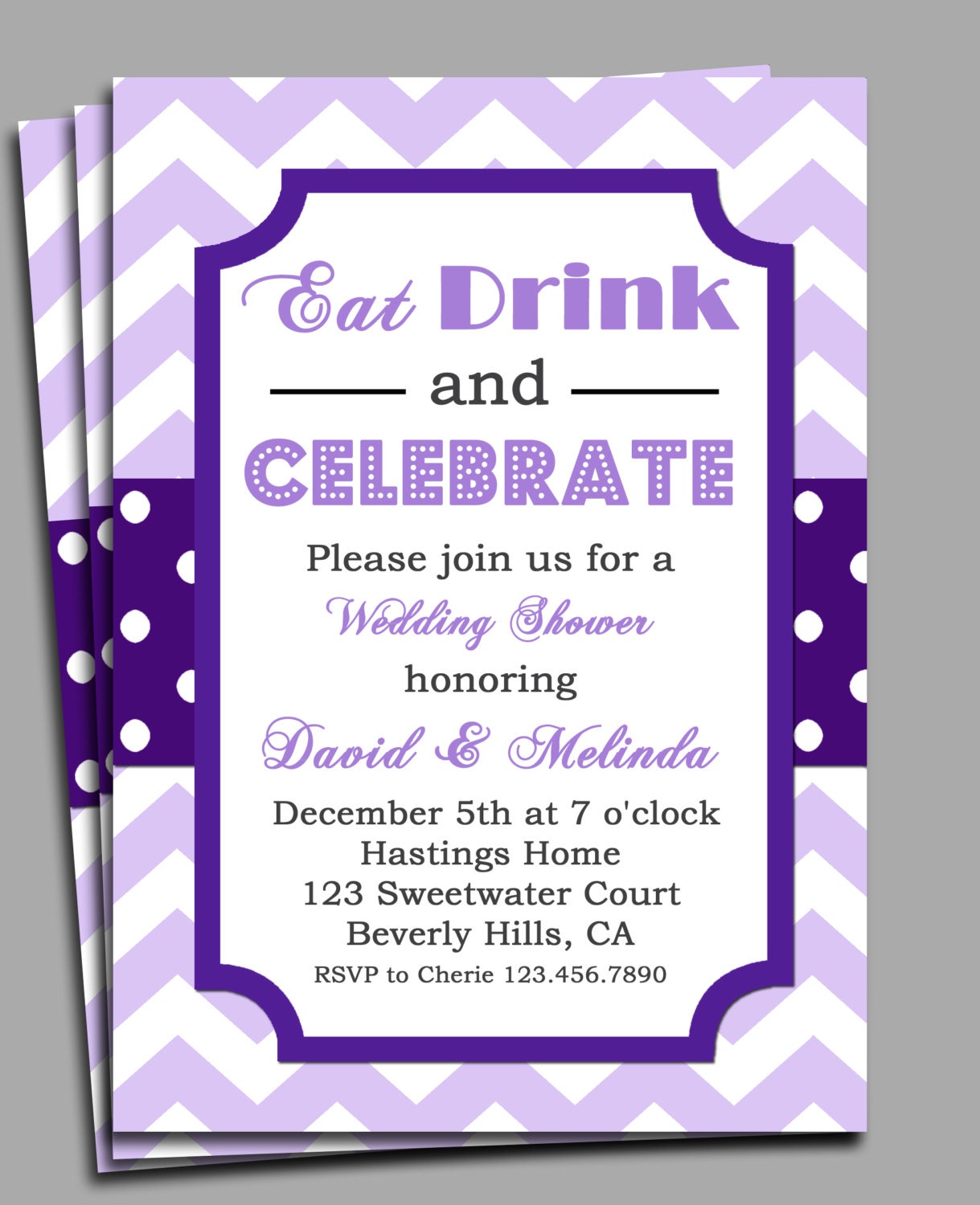 Eat Drink Celebrate Invitation Printable - You Pick Colors - Bridal Shower, Wedding Shower, Baby Shower Birthday, or Any Tea Party
