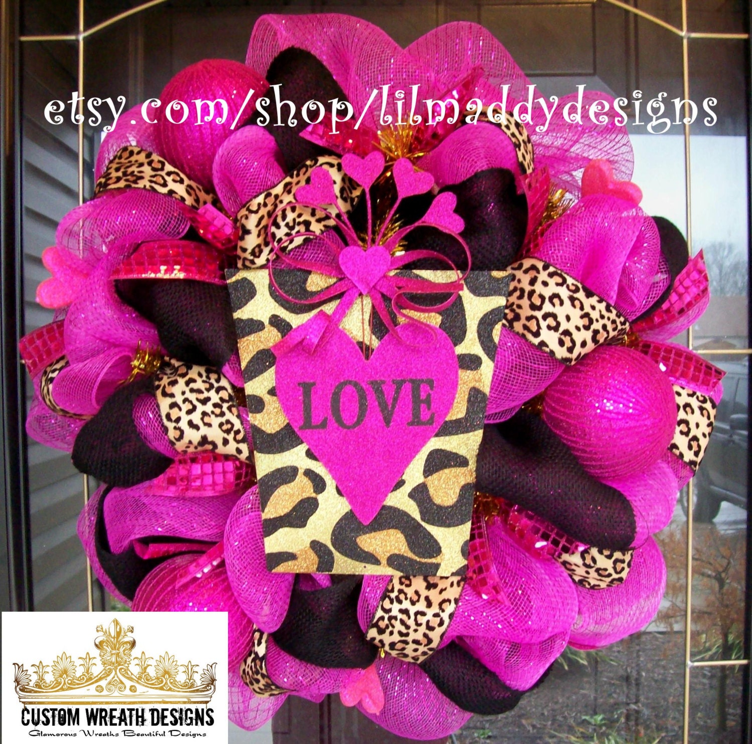 Hot Pink Valentines Leopard Wreath