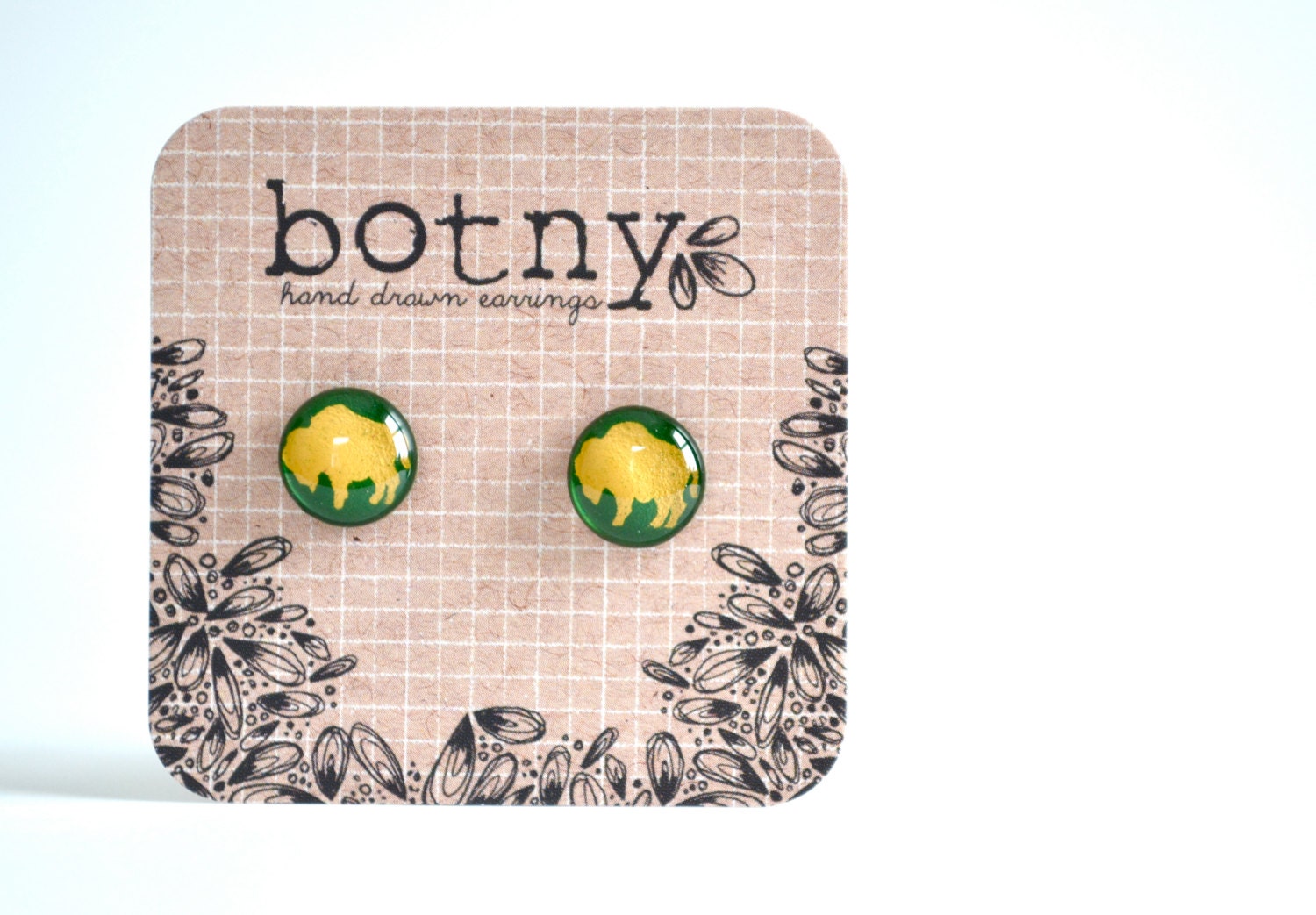 Green Olive and Yellow Ochre NDSU BIson Brook Earrings