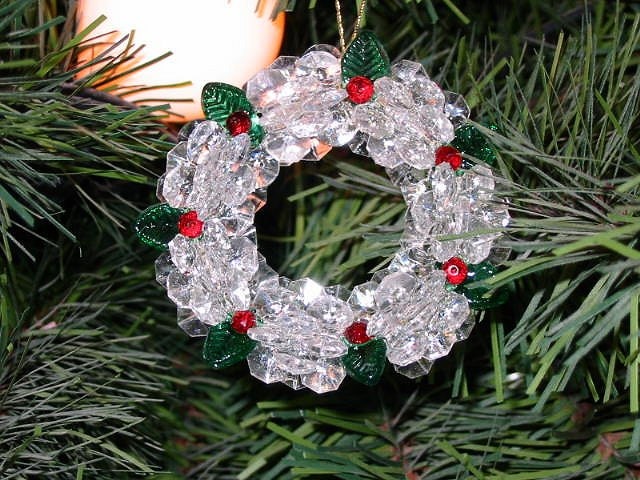 Handcrafted Beaded Christmas Wreath Ornament
