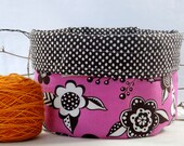 Fabric Bowl: Pink Bird - Knitter Gift, Reversible Knitting Yarn Bowl