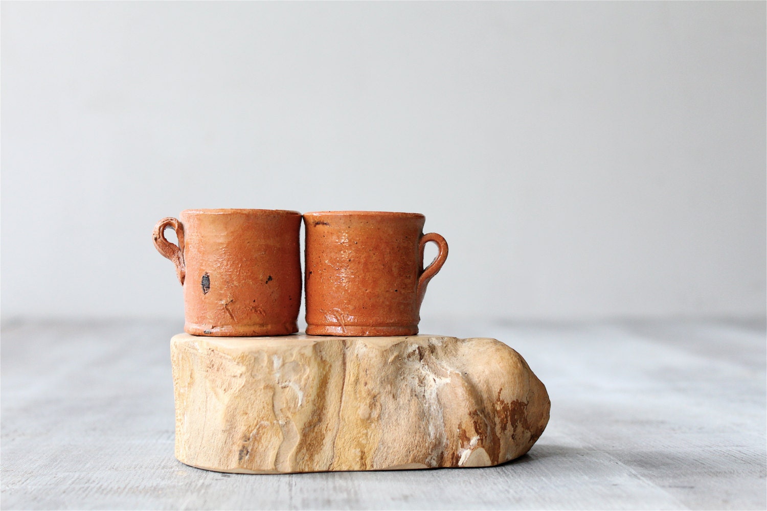 Vintage Pair Clay Petite Mugs
