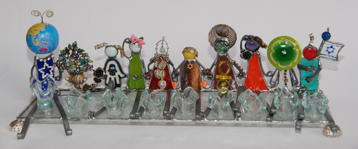 CHILDREN OF ISRAEL Stained glass handmade menorah hanukkah dalit-glass