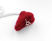 Valentines Felt Heart Locket - Needle Felted Red Heart 'Sew Your Own' Locket