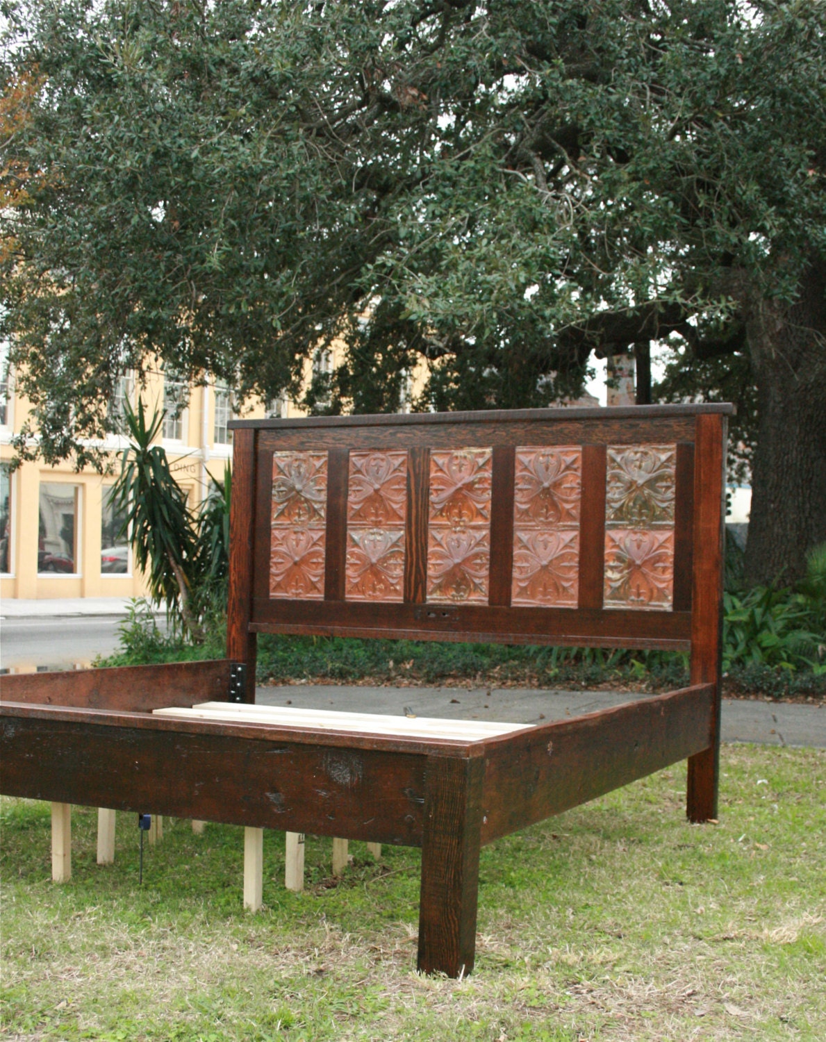 Rustic Modern King Sized Platform Bed Made From New Orleans Barge Board