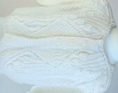 Baby Sweater,  White, Hand Knit Cardigan