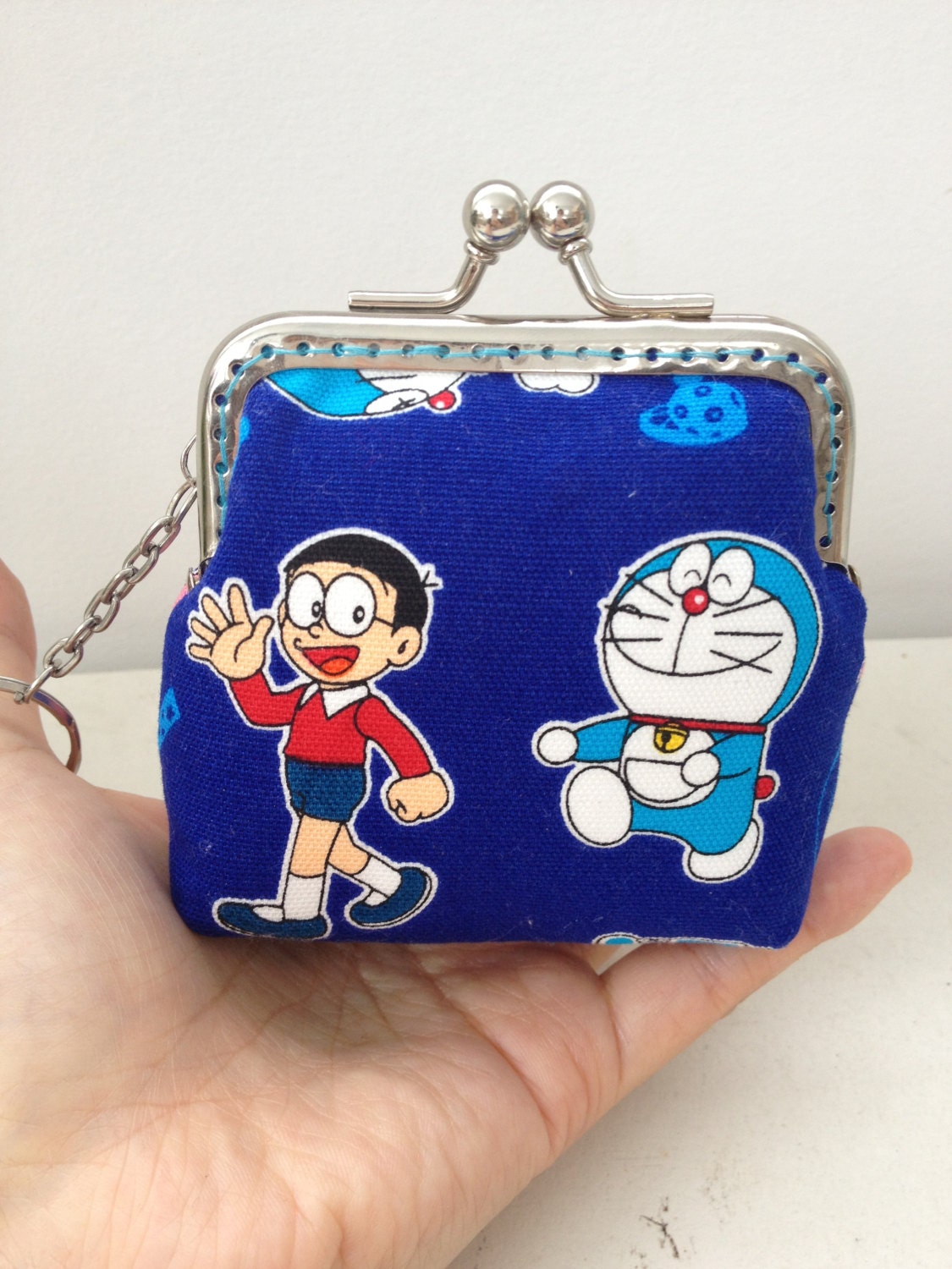 Handmade metal frame coin pouch/purse : Doraemon japanese cotton canvas