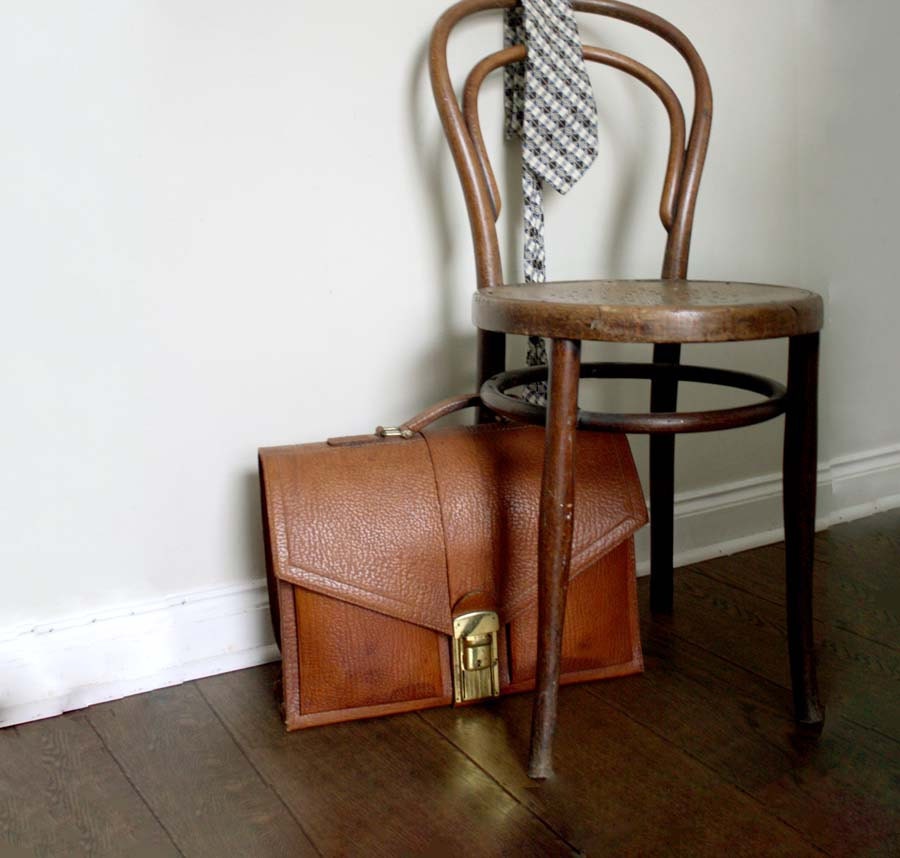 Vintage Leather Briefcase. Tan Brown / Light Brown Heavy Genuine Leather Document Portfolio. Gift for Him