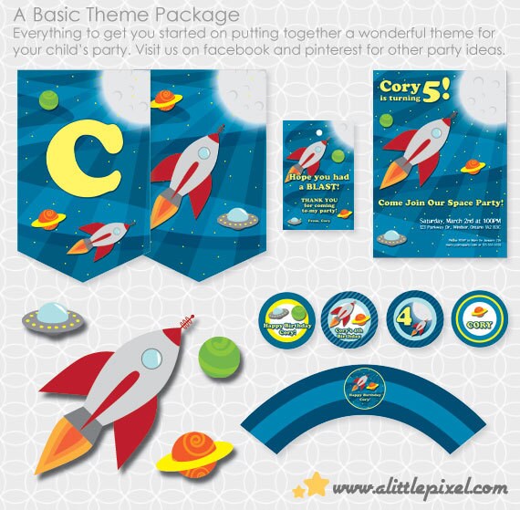 Rocket Ship Party Theme Basic Package - Personalized Printable Il_570xn