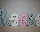 Nursery letters Baby girl wooden letters pink and gray damask room decor wooden letters baby name letters nursery decor unique gift