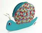 Snail Bag by MinneBites / Handmade Snail Zipper Pouch - Turquoise Coin Purse - Cute Animal Bag - Pacifier Case - Kids Bag - Tooth Fairy Bag