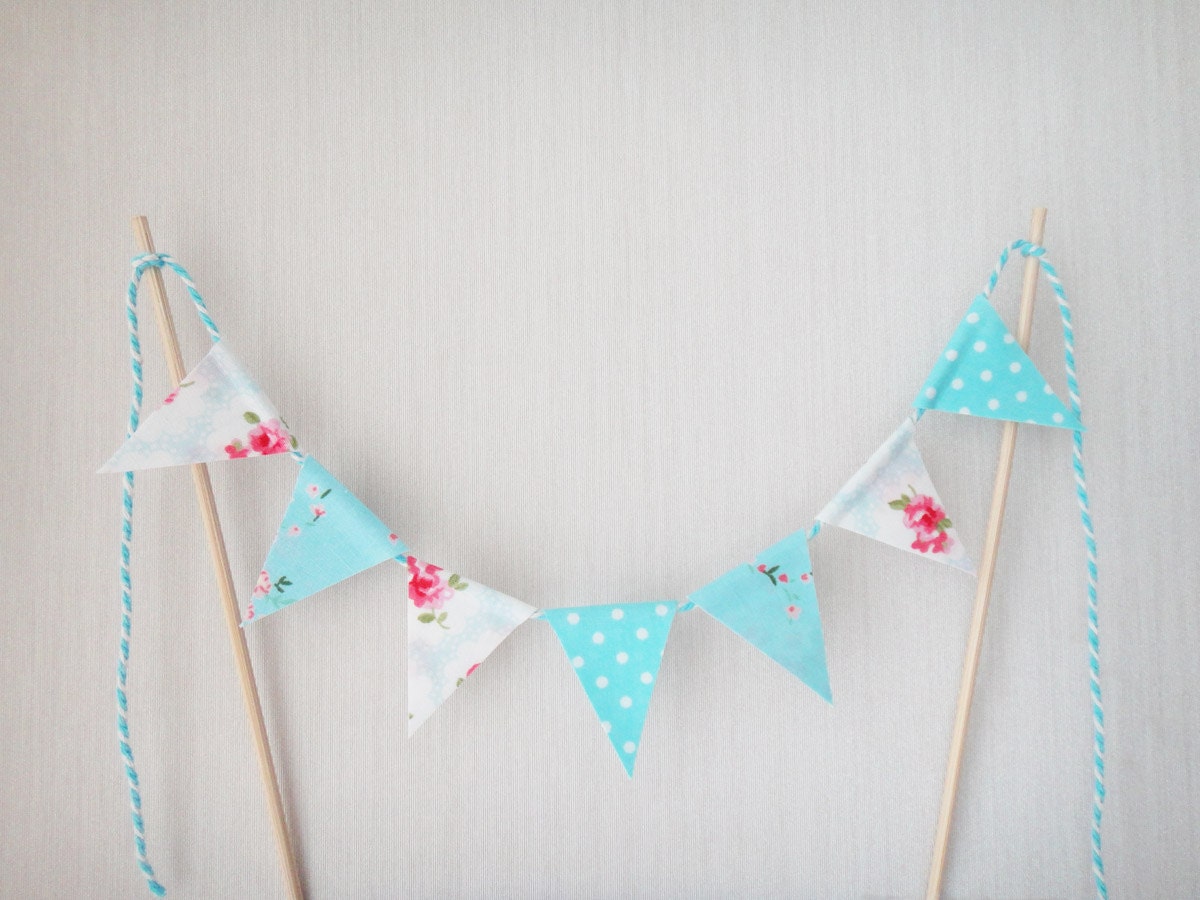 Cake Topper Bunting, Wedding Cake Topper, Bunting Cake Topper, Cake Bunting, Blue and Pink