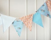 Shabby Chic Fabric Banners, Bunting, Garland, Wedding Bunting, Pennants, Flags, Blue, Tangerine, Orange - 3 yards