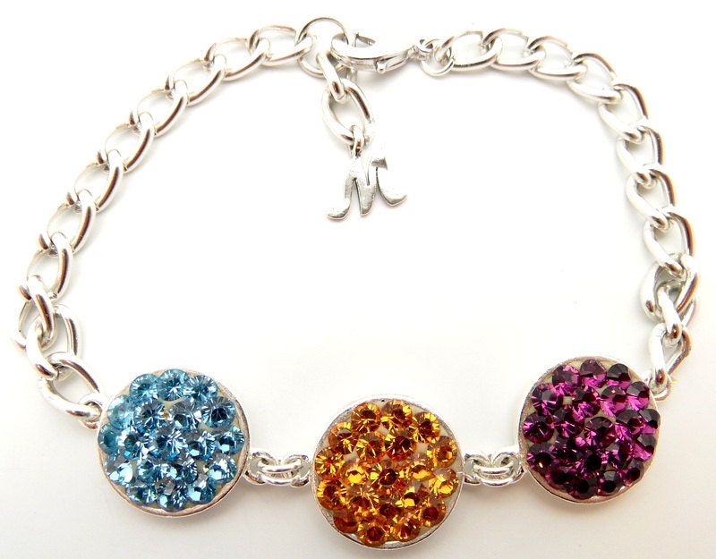 Swarovski Crystal, Swarovski Bracelet, Personalized Charm Bracelet, Mother's Bracelet with Sterling Silver Initial