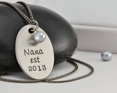 Grandma - Mothers Day Necklace - Womens Personalized Stainless Steel Pendant with Freshwater Pearl
