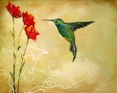 Abstract Realism Hummingbird Art Print, 8 x 10, New Spring Wall Art