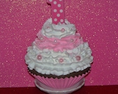 Jumbo Fake Cupcake Girls First 1st Birthday Photo Prop , Number 1 One Candle, Picture Props, First Birthday Party Decor, Keepsake