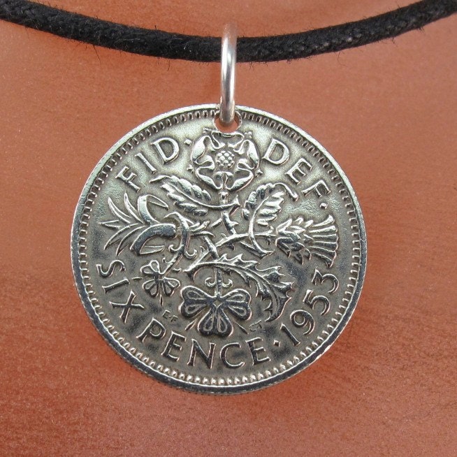 coin jewelry.sixpence coin necklace . ENGLAND coin pendant. lucky coin. bridal wedding coin. 1954 1956 1957 1960 1961 1962  UK No.00750