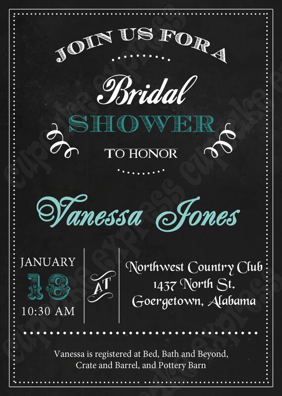 DIY Bridal Shower Chalkboard 3 PRINTABLE Invitation 5x7 grey white teal turquoise wedding shower Il_570xn