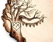 Burlap Banner Design: Wood slice rustic theme wedding guest books. Personalized