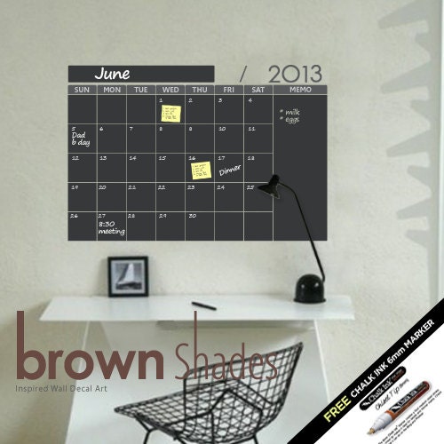 Wall Decal : Chalkboard Wall Calendar with FREE CHALK INK 6mm Marker