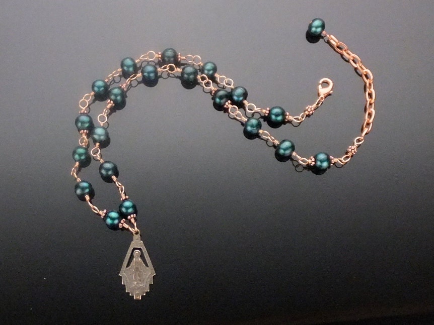 Green Pearl Miraculous Medal Necklace